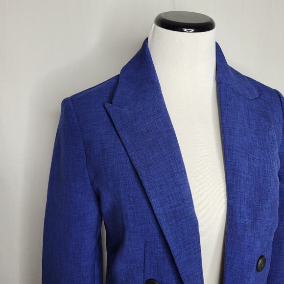 T Tahari Peak-Lapel Open-Front Blazer Jacket Symphony Blue Melange NWT Size 2 - Picture 5 of 12